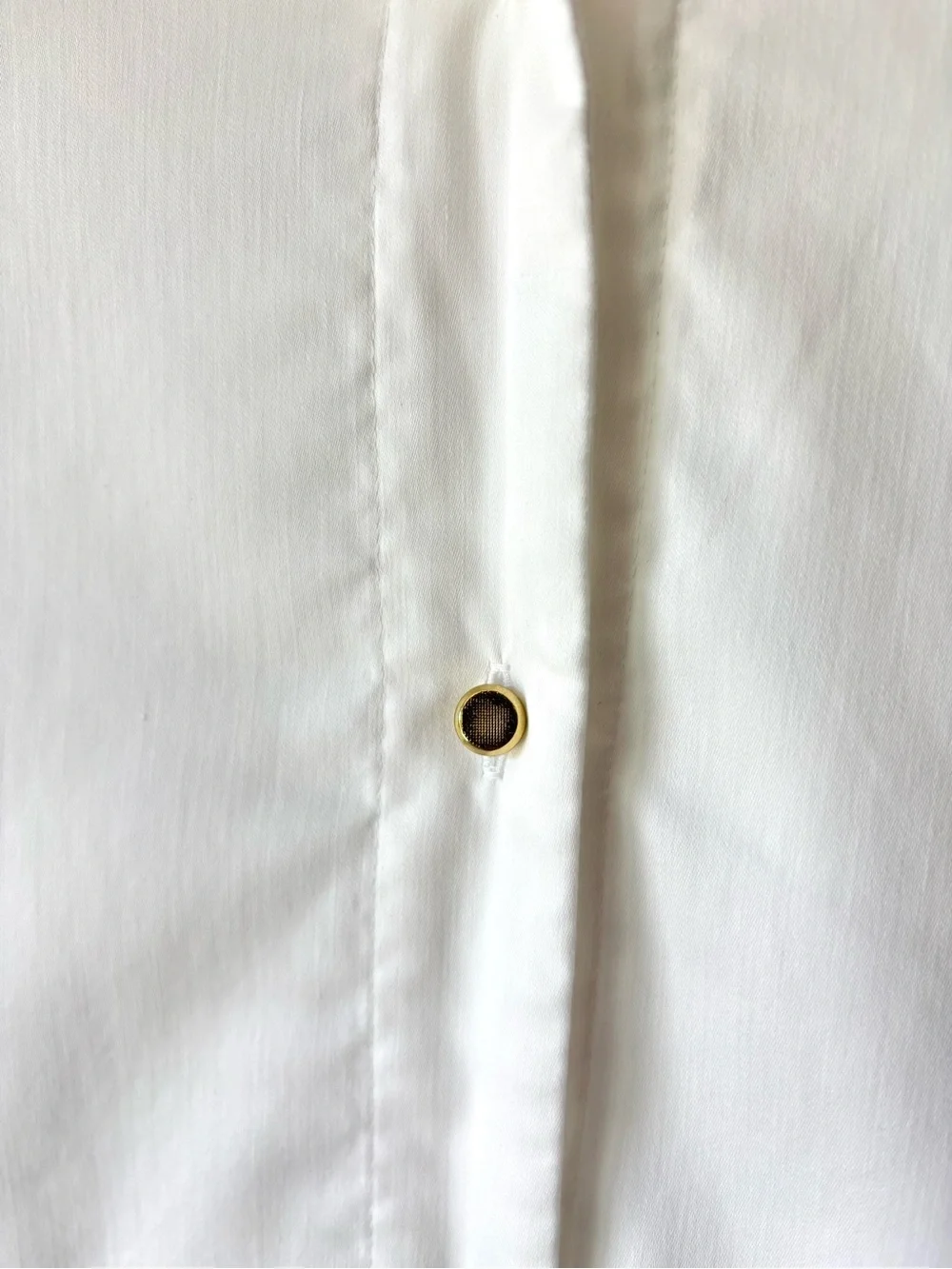 Ming Wang White Sheer Button Down Blouse Gold Grommet Eyelet Quiet Luxury